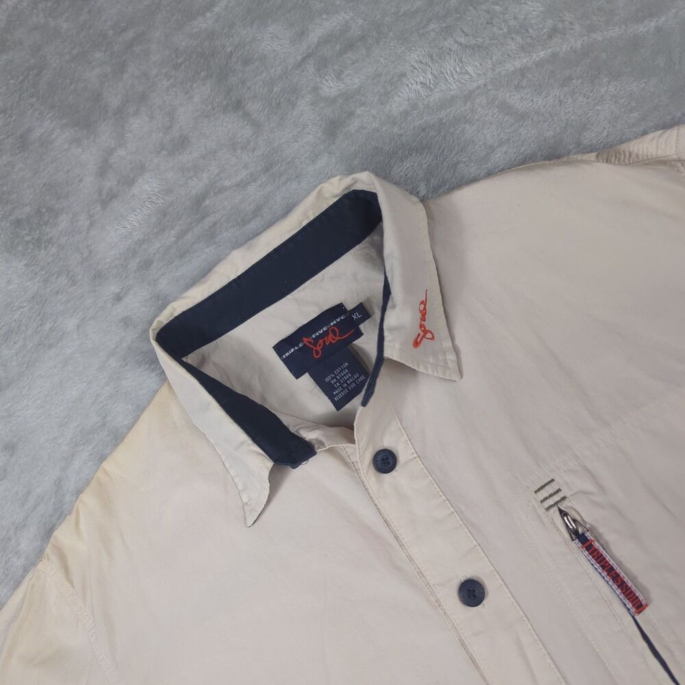 Vintage Triple Five Soul NYC Shirt Men XL Beige Y2K Hip Hop Tactical Utility L/S